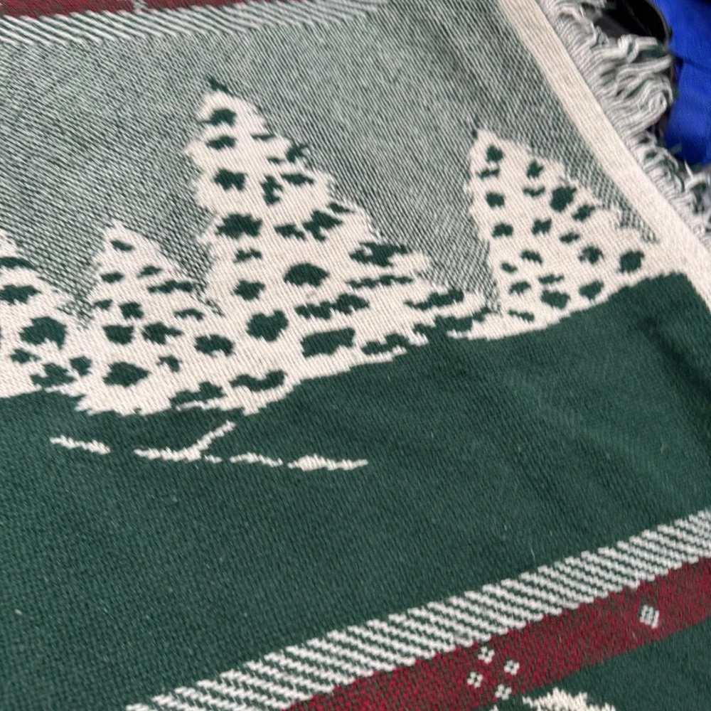 Fieldcrest Vintage Christmas Woven Throw Blanket Sleigh Holly Cotton 50x60 USA